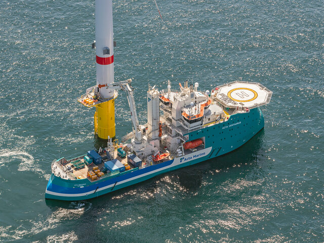 Acta Centaurus, an offshore wind vessel delivery by Ulstein. Photo: Flying Focus.