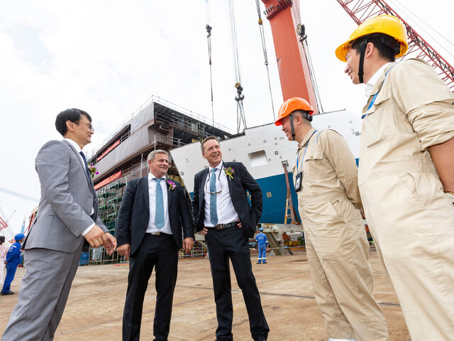 Ulstein representatives from China and Norway at the keel laying ceremony for Ocean Victory.