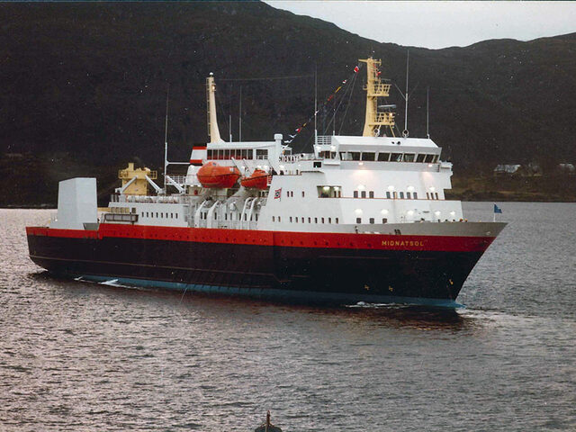 Yno 176, the passenger and cargo coastal line vessel 'Midnatsol', worked alongside the coast of Norway for 21 years.