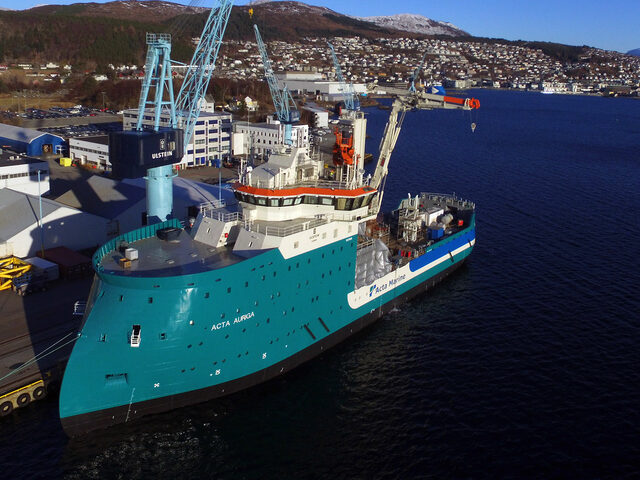 Acta Auriga quayside from air with Ulsteinvik in the background. Photo: Benny Banen