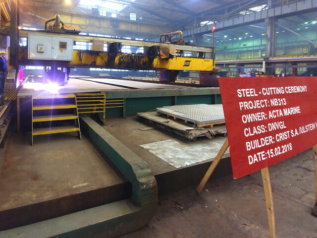Steel cutting of the second CSV for Acta Marine built at Ulstein Verft.