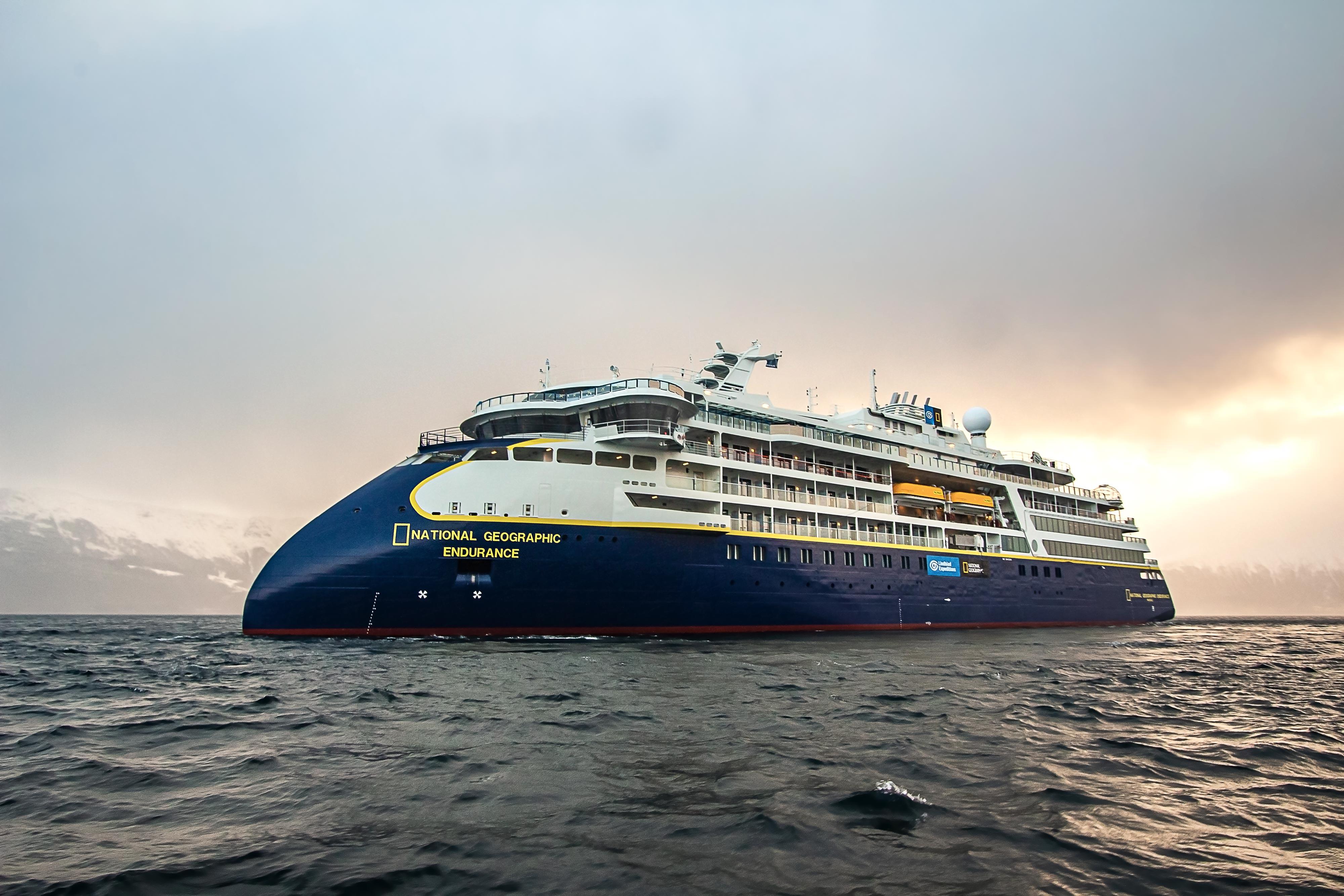 Lindblad Expeditions' expedition cruise vessel, the 'National Geographic Endurance'. The vessel has been constructed by Ulstein Verft, Norway, and delivered in 2020.